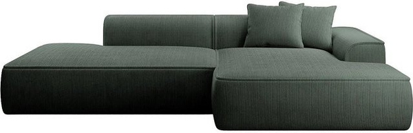 Vente-unique Sofa Erynel in Tannengrün mit Cord-Bezug, L-Form, Breite: 305 cm
