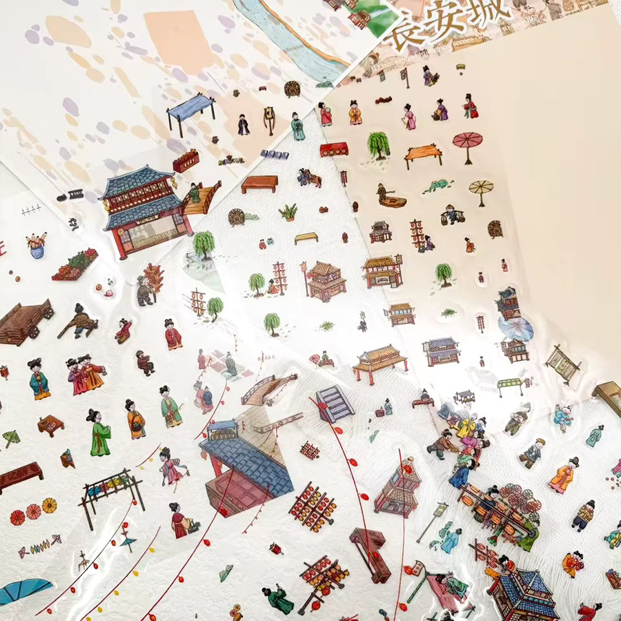 4 Stück Chang'an City Miniaturszene 3D-Landschaftsbau DIY-Aufkleber aus PET in Multicolour - Bild 3