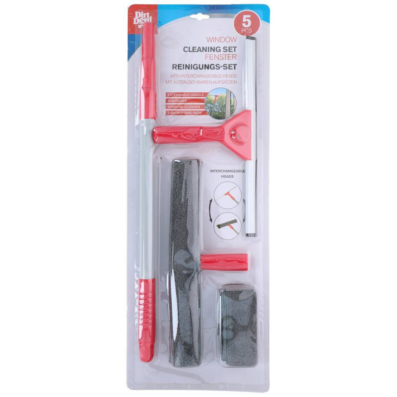 Dirt Devil Fensterreinigungs-Set mit Teleskopstange, Schaber und nachfüllbarem Kopf in Rot, Schwarz und Silber - Bild 2