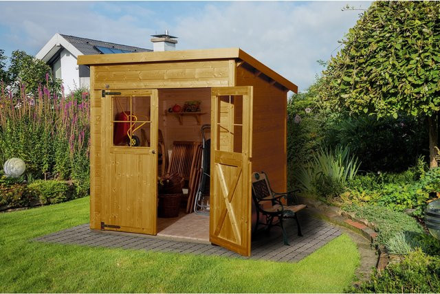 Holz-Gartenhaus 325 Gr. 2 mit Pultdach in Eiche Hell lasiert, B/T: 241 x 200 cm - Bild 1