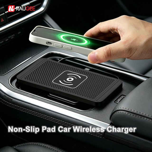 raugee Kabelloses Auto-Ladegerät mit rutschfester Induktionsladematte für iPhone 17 16 15 Samsung S25 S24 Xiaomi in Schwarz - Bild 1