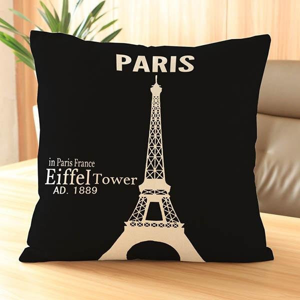 julysummer Dekokissen Eiffelturm Paris mit Grafikdruck aus Baumwolle Leinen, Farbe: beige, B/T/H: 45 x 45 x 45 cm - Bild 1