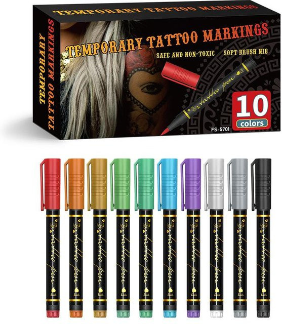Temporärer Tattoo-Stift, 10 Farben, Set - Bild 1