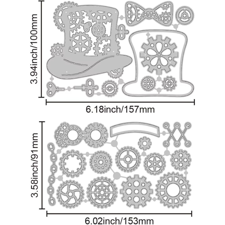 Steampunk Gear Hat Stanzformen aus Metall für die Kartenherstellung mit Bow und Chain Vorlagen - Bild 2