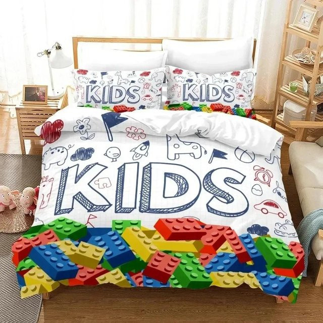 Bettwäscheset Your Warm Home mit 3D Bausteinmuster und Regenbogen Farbverlauf, 2-teilig, Mehrfarbig, Breite: 133 cm, Länge: 70 cm - Bild 1