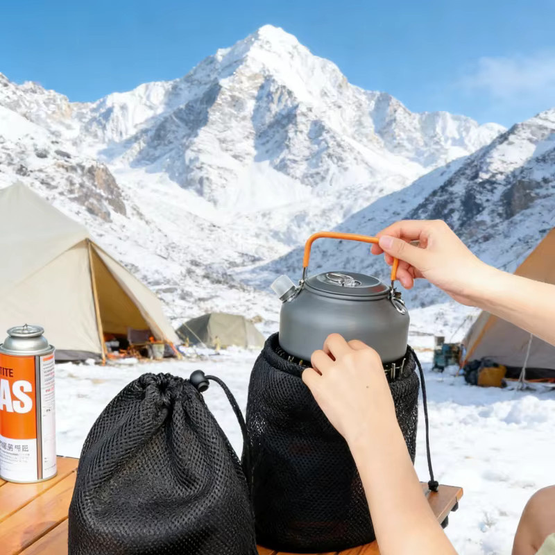 ZHUANGYUN Tragbare Mesh-Aufbewahrungstasche für Camping-Kochgeschirr und Picknick-Zubehör, Schwarz - Bild 3