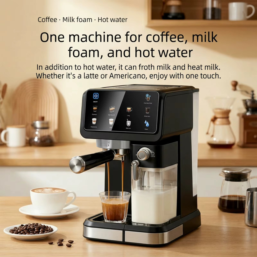Podofo Espressomaschine mit 20 Bar und 1350W, All-in-One Kaffeemaschine mit integriertem Milchaufschäumsystem und Cold Brew Funktion, erhältlich in Weiß oder Schwarz - Bild 4