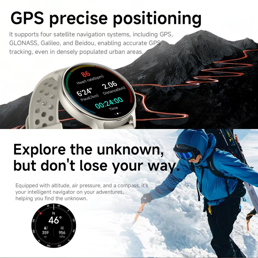 KULANNDER GPS-Smartwatch mit 1,32 Zoll AMOLED Display in Schwarz mit Bluetooth-Anrufen, Höhenmesser, Barometer, Kompass und LED-Taschenlampe, 3ATM wasserdicht und ultraleicht mit 41g - Bild 2