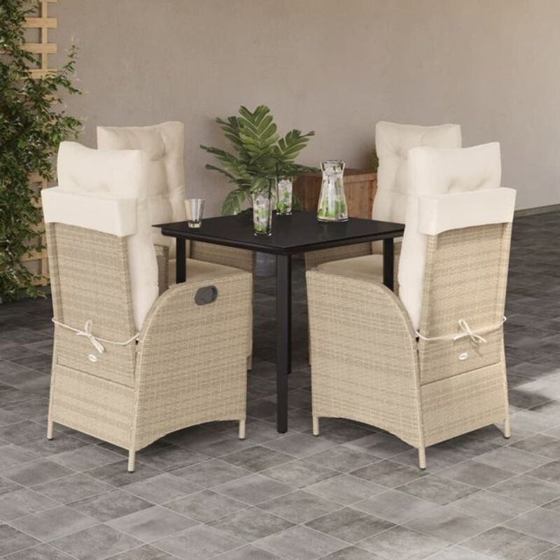Vidaxl 5-teilige moderne Garten-Essgruppe aus Poly-Rattan mit Glas und Kissen in Beige - Bild 1