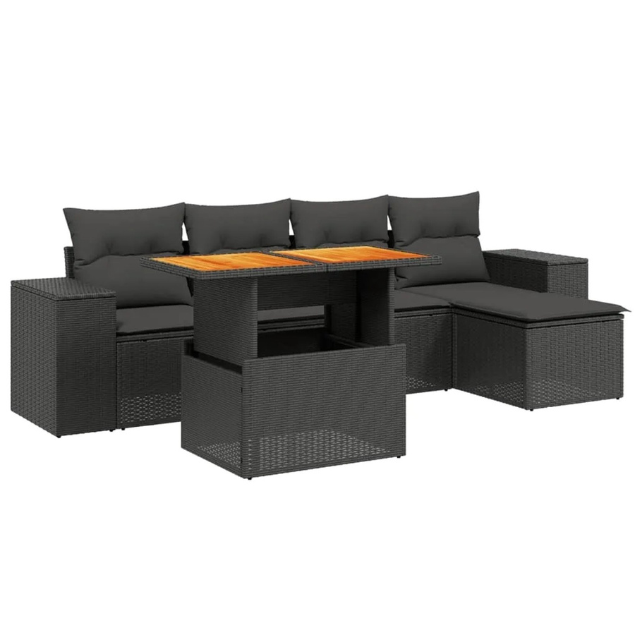 vidaXL 6-teilige Garten-Sofagarnitur aus Poly-Rattan in Schwarz mit Kissen und pulverbeschichtetem Stahlgestell - Bild 2