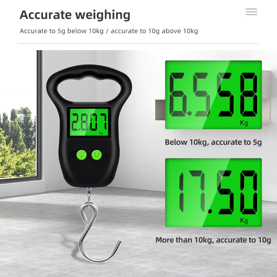 Digitale Hängewaage von JUANJUAN in Schwarz mit LCD-Display und Hintergrundbeleuchtung für Gepäck und Koffer, Tragkraft 20 kg - Bild 5
