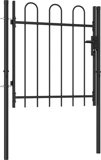 vidaXL Zauntor Einzelflügel aus Stahl mit gewölbter Spitze, Schwarz, B: 100 cm, H: 150 cm - Bild 1