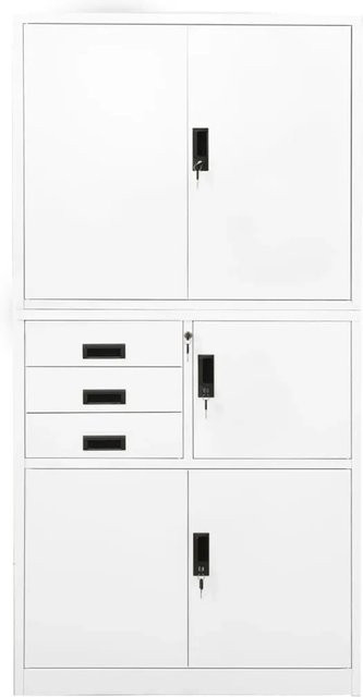 vidaXL Büroschrank aus Stahl in Weiß mit Türen, Schubladen und Schloss, B/T/H: 90 x 40 x 180 cm - Bild 1