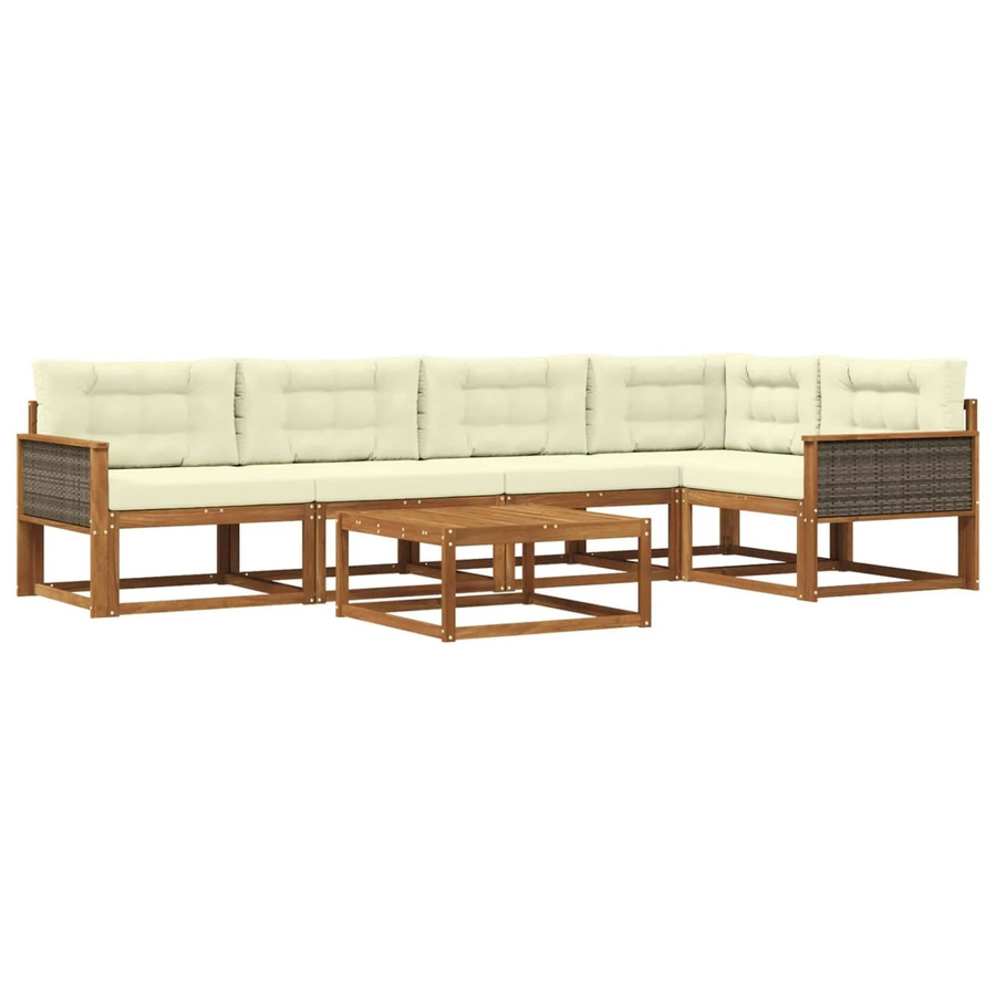 vidaXL Outdoor-Sofagarnitur L-Form aus Akazienholz mit 6 Kissen in Braun und Beige - Bild 2