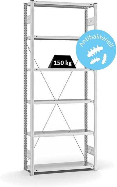 PROREGAL Antibakterielles Fachbodenregal Stecksystem T-Profil mit 6 Ebenen, Weiß, H x B x T: 250 x 100 x 30 cm - Bild 1