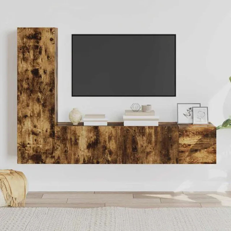 Vidaxl Set mit 3 TV-Schränken in Braun aus Holzwerkstoff im Industrial-Stil - Bild 1