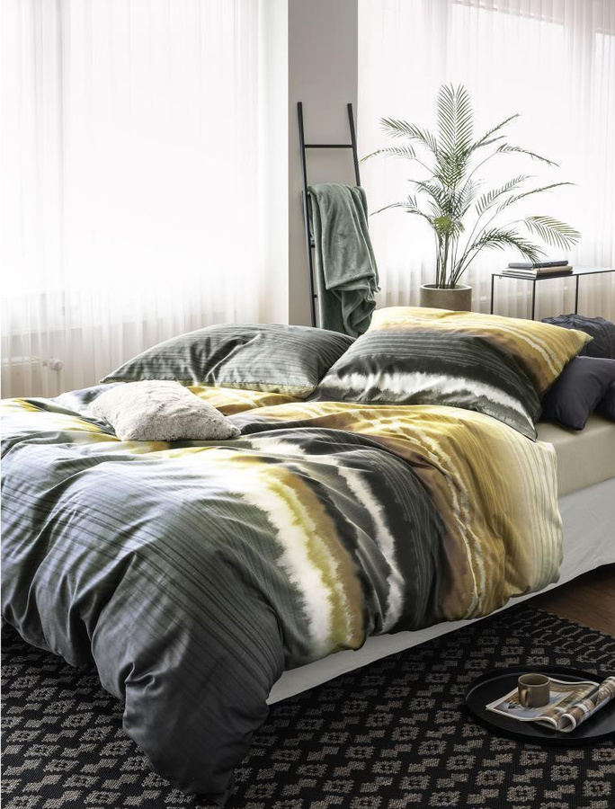 Irisette Sky Mako-Satin Bettwäsche mit Streifen in Grau und Gold, B/H: 135 x 200 cm - Bild 1