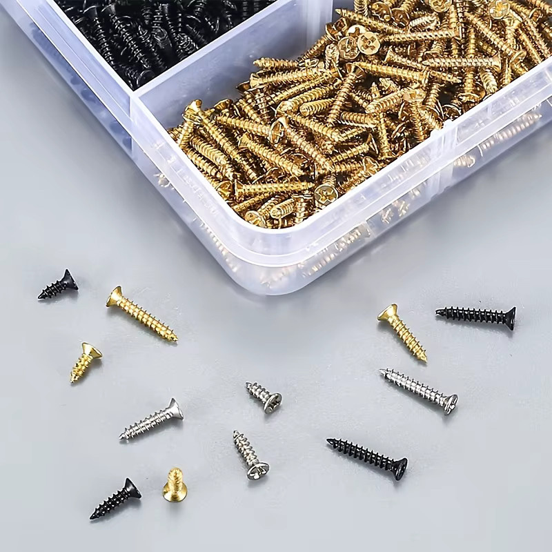 MIVM Miniatur-Schrauben Set mit 2400 Stück, M2 Selbstschneidende Holzschrauben, Kreuzschlitz Flachkopfschrauben, Multicolour (Gold, Schwarz, Silber) - Bild 2