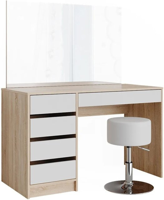 Vicco Schminktisch Sherry Set in Weiß und Sonoma mit Spiegel, Kommode und Hocker, Breite: 120 cm, Tiefe: 55 cm, Höhe: 75 cm - Bild 2
