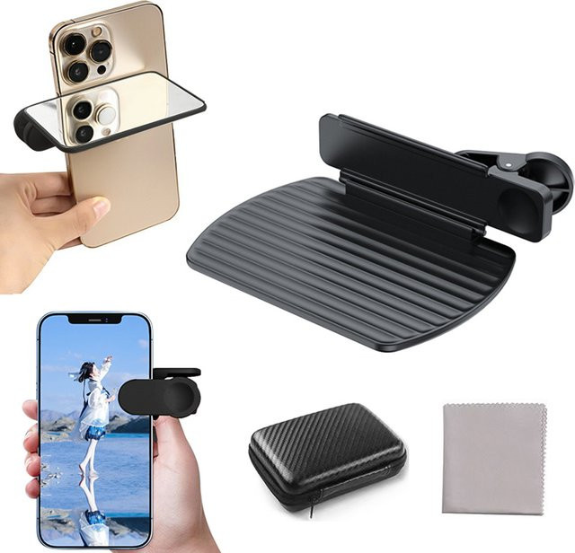 Tragbares Kameraspiegel-Reflexions-Clip-Set für Smartphones inklusive Reinigungstuch und Tragetasche in Schwarz oder Weiß - Bild 1