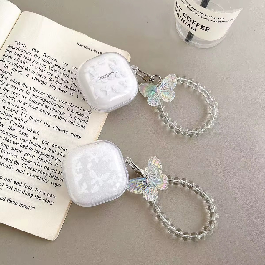 Transparente Samsung Galaxy Buds Schutzhülle mit weißem Schmetterlings-Design für Galaxy Buds Pro, Live und FE - Bild 2