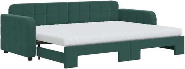 vidaXL Tagesbett ausziehbar mit Matratzen in Dunkelgrün aus Samt, B/T/H: 200 x 80 x 71 cm