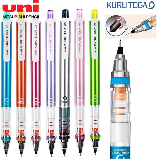 UNI Kuru Toga Druckbleistift M5-450 Pink mit bruchsicherer Mine und Radiergummi - Bild 1