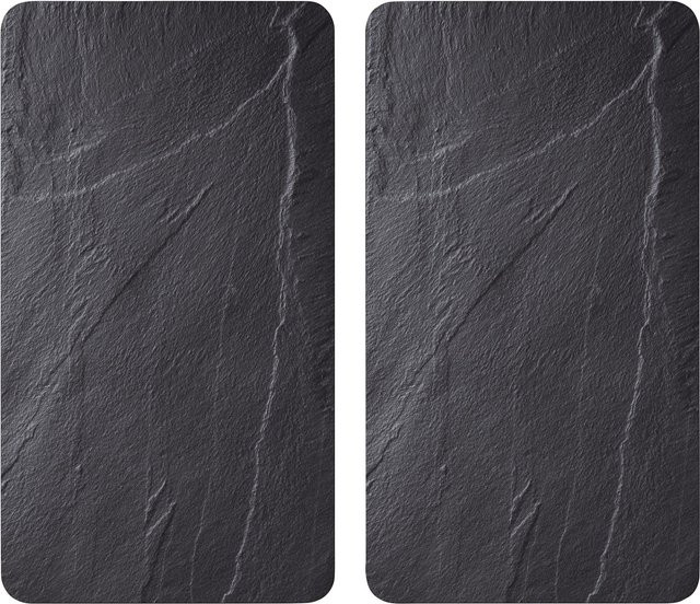 KESPER Multi-Glasschneideplatte 2er Pack in Schwarz und Grau mit Schiefer-Motiv und rutschfesten Füßen - Bild 1