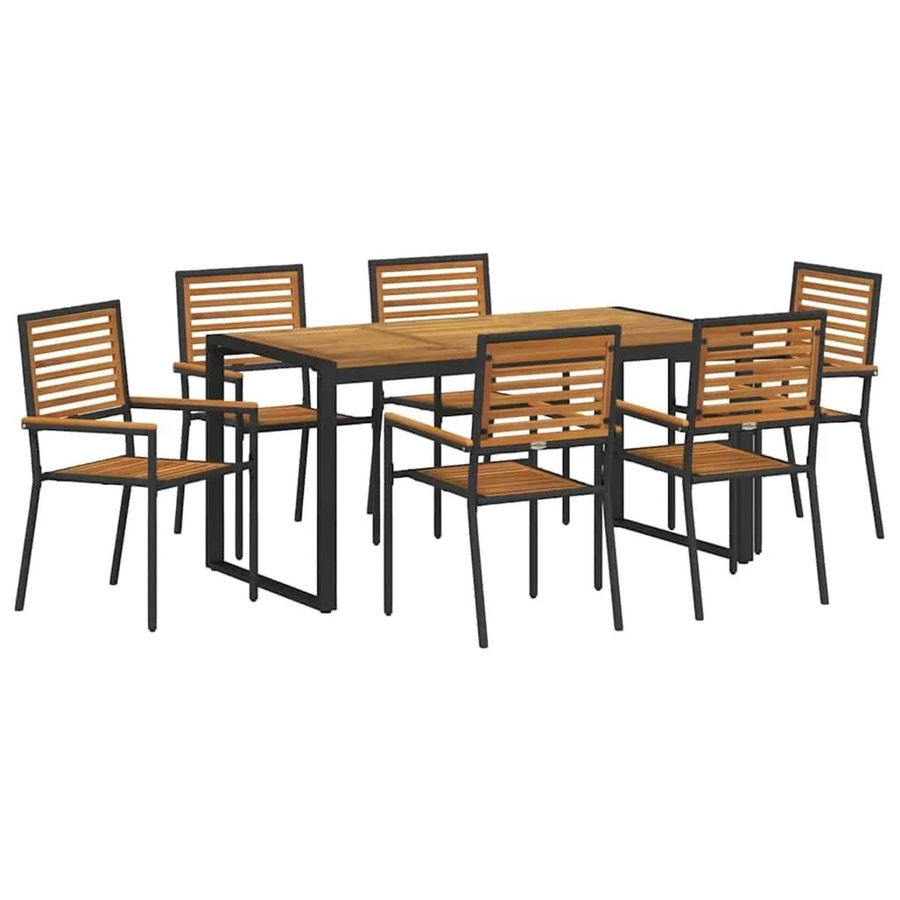 vidaXL Garten Essgruppe 7-teilig aus Poly-Rattan und Akazienholz in Schwarz und Braun - Bild 2