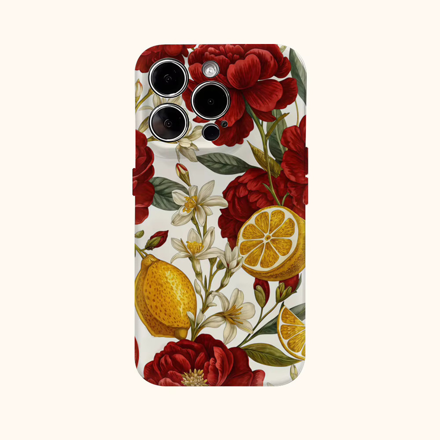 Potdemiel Magnetische Handyhülle Crimson Peony & Lemon für iPhone 17 16 15 14 13 Pro Max Plus, Robuste Einzel- und Doppelschicht-Hülle, Multicolour - Bild 2