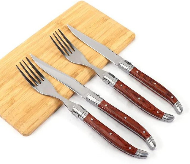 Laguiole von Flyingcolors Steakmesser und Gabel Set aus Edelstahl mit rotem Massivholzgriff - Bild 1