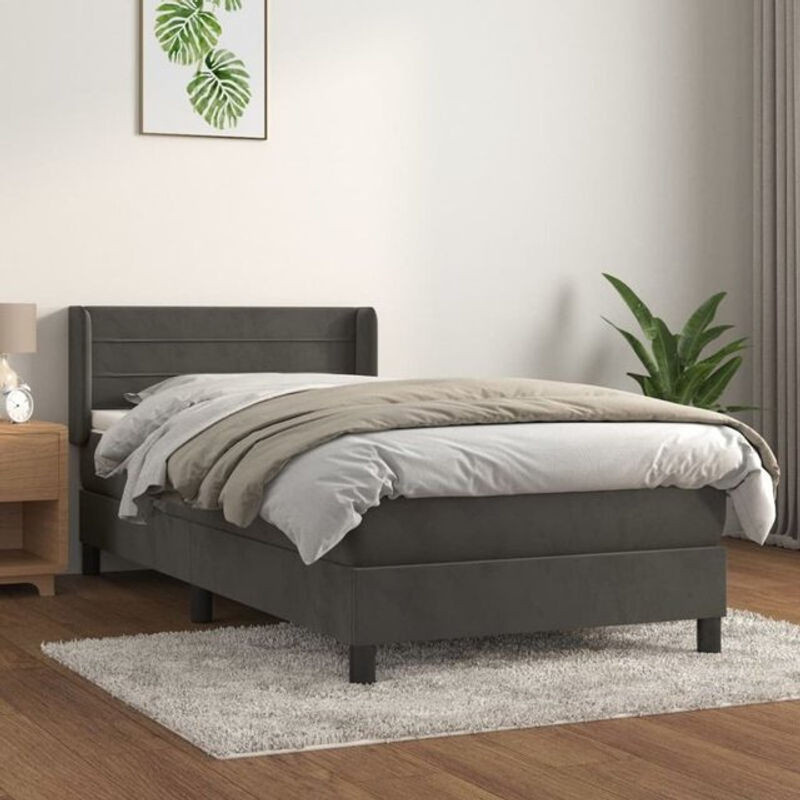 Vidaxl Boxspringbett mit Matratze aus Samt in Anthrazit und Grau, B/T/H: 90 x 200 cm - Bild 1