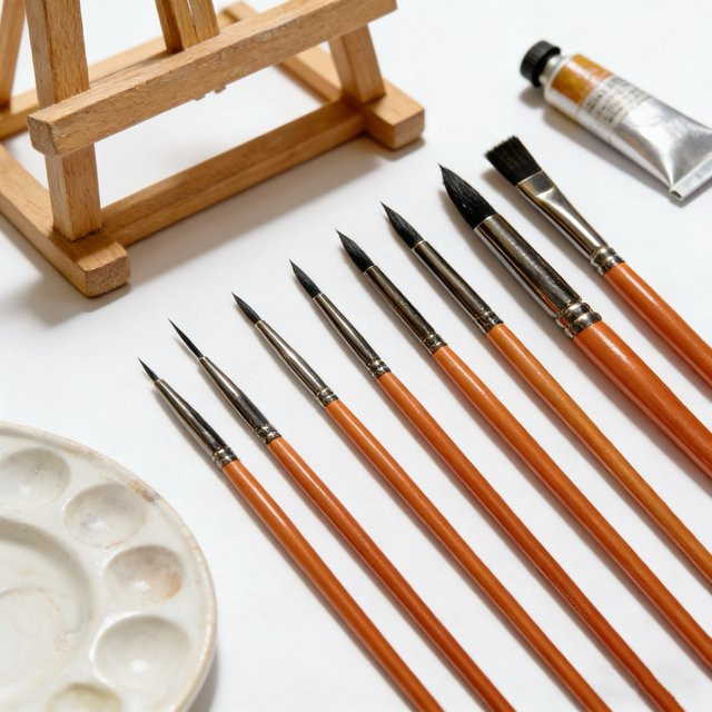 8-teiliges professionelles Künstler-Aquarellpinsel-Set mit braunem Holzgriff und schwarzer runder Spitze - Bild 1