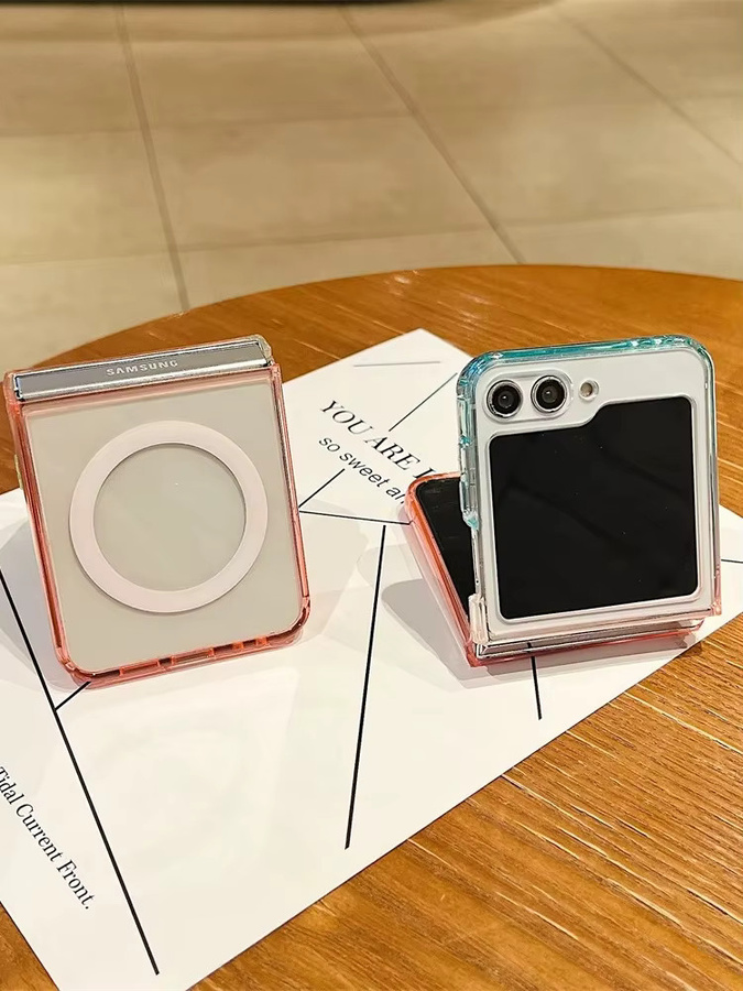 MagSafe Handyhülle für Samsung Galaxy Z Flip mit Farbverlauf aus klarem Acryl in Multicolour und Orange, transparentes Design mit magnetischer kabelloser Ladefunktion - Bild 3