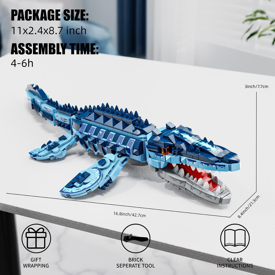 YCOLE Dinosaurier Bausteine Blau 805 Teile Set - Bild 4