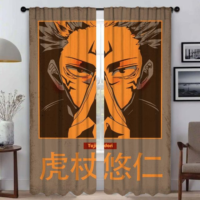 Jujutsu Kaisen Trennwand Raumvorhänge in Orange, 2er-Set semi-transparent, Breite: 60 cm, Höhe: 90 cm - Bild 1