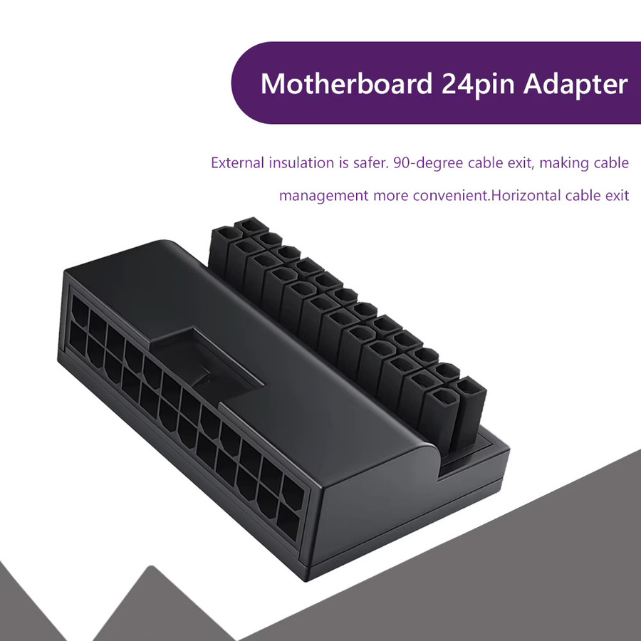 ATX 24-poliger 90-Grad-Netzstecker-Adapter in Schwarz für Mainboard und Netzteil zur optimalen Stromversorgung - Bild 3