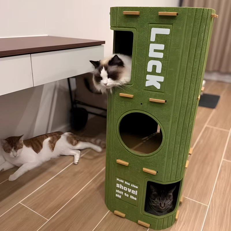 eelhoe Mehrschichtiges Katzenbett aus Filz in Grün mit integriertem Spielzeug - Bild 5