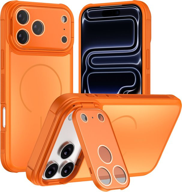 MagSafe Magnetische Schutzhülle für iPhone 11 bis iPhone 17 Air in Matte Acryl Optik mit stoßfestem Objektivschutz, Farben: Braun und Orange - Bild 1