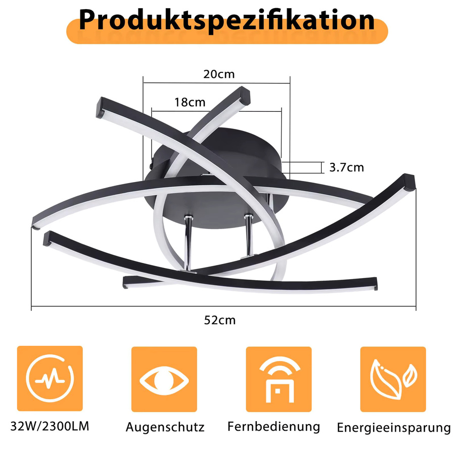 Moderne LED Deckenleuchte von Nettlife in Schwarz mit 32W, dimmbar und mit integrierter LED für Wohnzimmer und Küche - Bild 4