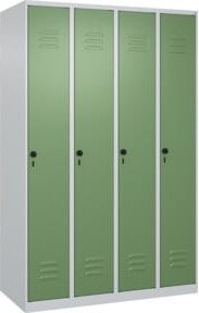 C+P Spind Classic PLUS Garderobenschrank mit 4 Abteilen, Stahl, grau/grün, H x B x T: 185 x 120 x 50 cm - Bild 1