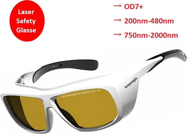 Laserschutzbrille leeyongin IPL OD7 für die Wellenlängen 405nm, 445nm, 755nm, 808nm, 980nm und 1064nm in den Farben Violett, Rot und Weiß - Bild 1