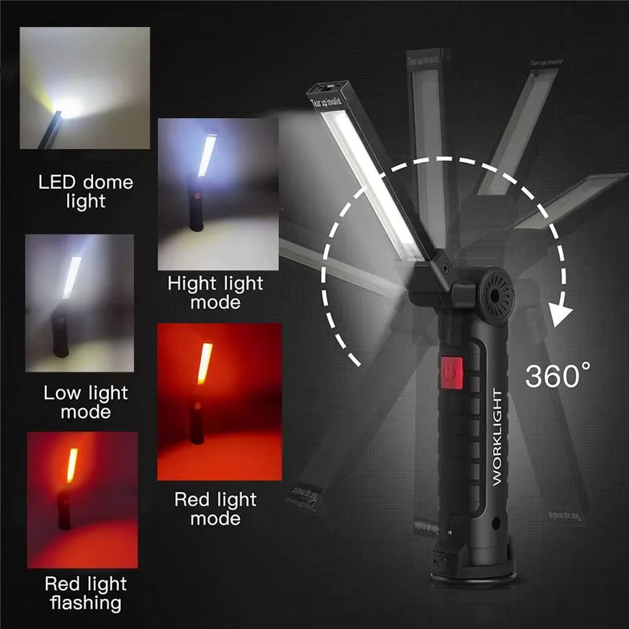 Heinast Tragbare COB-LED-Taschenlampe in Schwarz, USB wiederaufladbare Arbeitsleuchte mit Magnet und Lanterna-Funktion für Camping und Arbeit - Bild 2