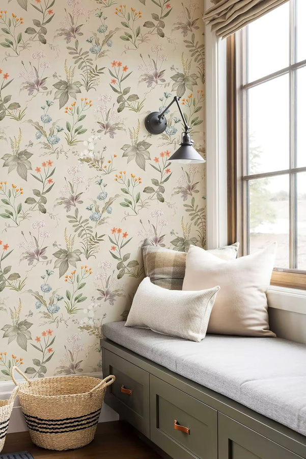 Selbstklebende Vintage Tapete Meihodan mit floralem Wildblumen-Design in Beige - Bild 2