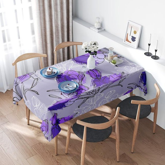 Moderne wasserabweisende Tischdecke von JMG Household Supplies mit floralem Muster in Lila und Weiß, B/T: 140 x 180 cm - Bild 1