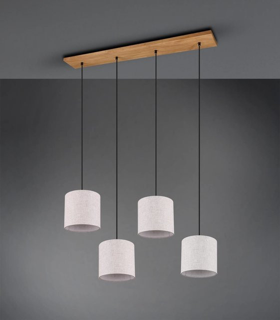 Trio Pendelleuchte Elmau 4-flammig in Nickel antik und Holz mit weißem Stoffschirm - Bild 1