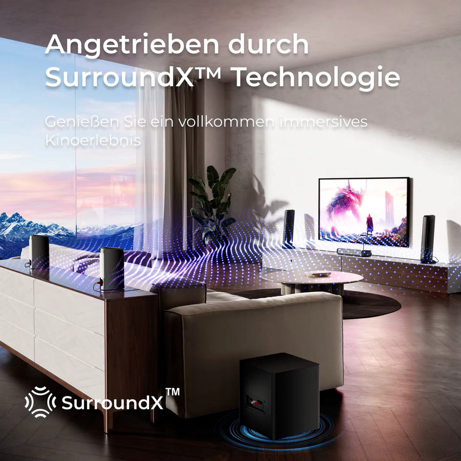 ULTIMEA 7.1-Kanal Soundbar mit Subwoofer und RGB-Beleuchtung in Schwarz, 3-in-1 abnehmbares Surround-Sound-System mit App-Steuerung - Bild 3