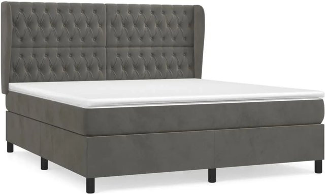 vidaXL Boxspringbett mit Matratze in Dunkelgrau aus Samt, Hybrid-Modell mit Taschenfederkern, B/T: 160 x 200 cm - Bild 1