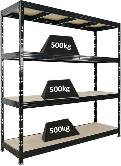 PROREGAL Rhino Profi Schwerlastregal Schwarz mit 4 Spanplatten-Ebenen, H x B x T: 200 x 200 x 60 cm - Bild 1