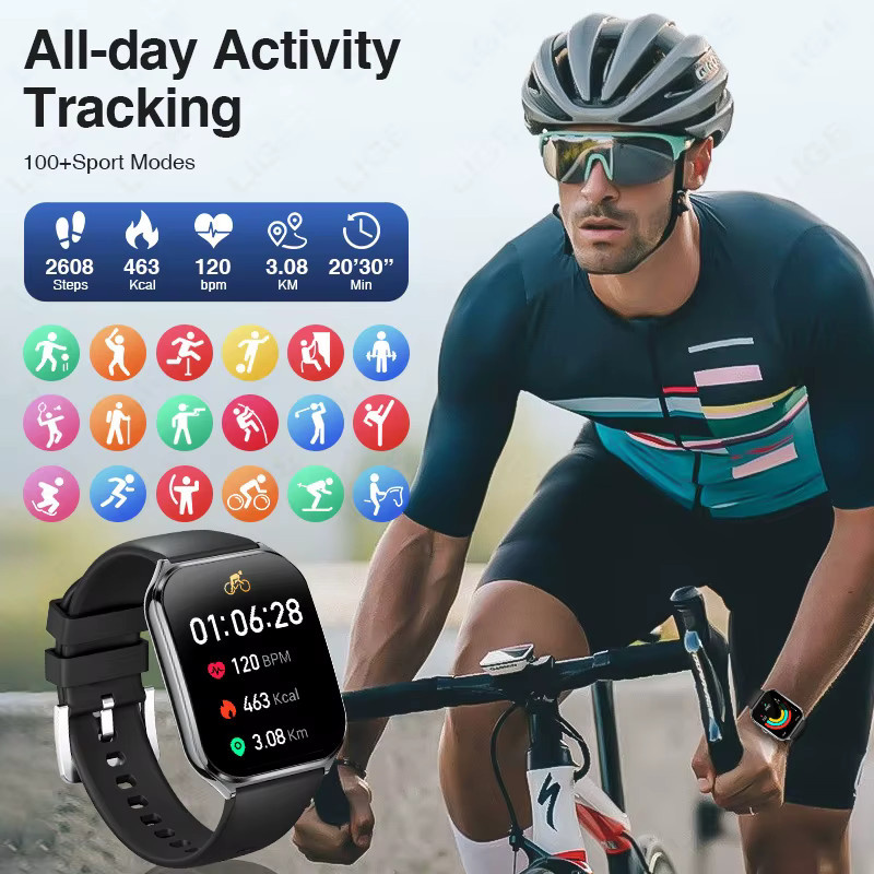 LIGE Smartwatch, 1,96 Zoll, Schwarz, Silikon, Unisex - Bild 5
